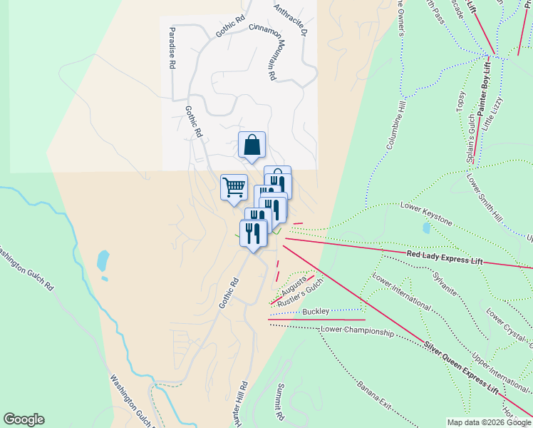 map of restaurants, bars, coffee shops, grocery stores, and more near 15 Emmons Road in Crested Butte
