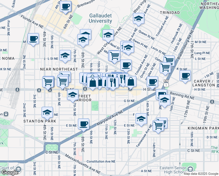 map of restaurants, bars, coffee shops, grocery stores, and more near 101 Independence Avenue Southeast in Washington