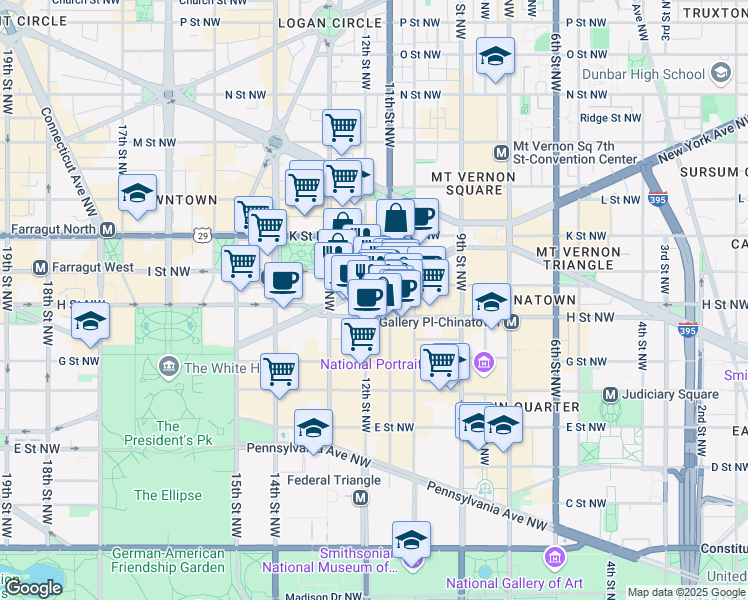 map of restaurants, bars, coffee shops, grocery stores, and more near in Washington