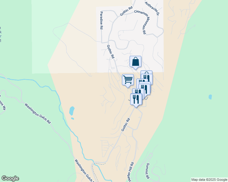 map of restaurants, bars, coffee shops, grocery stores, and more near 31 Marcellina Lane in Crested Butte