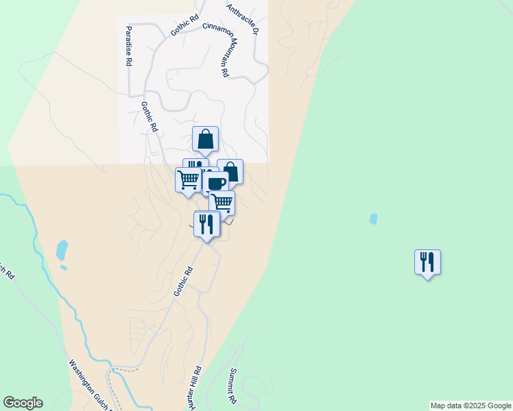 map of restaurants, bars, coffee shops, grocery stores, and more near 52 Whetstone Road in Crested Butte