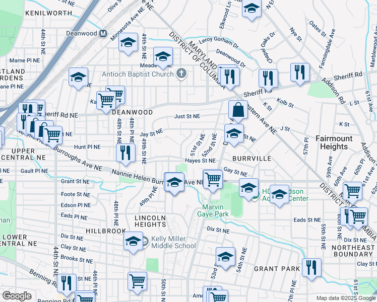 map of restaurants, bars, coffee shops, grocery stores, and more near 101 Independence Avenue Southeast in Washington
