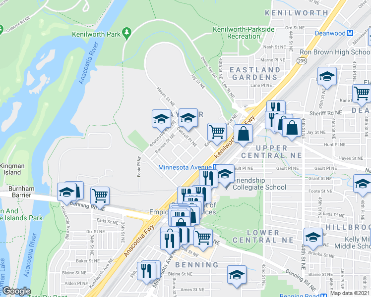 map of restaurants, bars, coffee shops, grocery stores, and more near 101 Independence Avenue Southeast in Washington