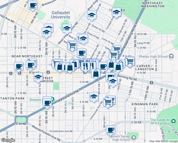 map of restaurants, bars, coffee shops, grocery stores, and more near 101 Independence Avenue Southeast in Washington
