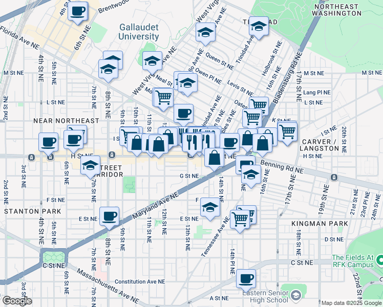 map of restaurants, bars, coffee shops, grocery stores, and more near 101 Independence Avenue Southeast in Washington