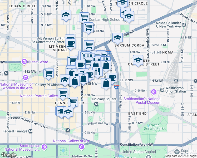 map of restaurants, bars, coffee shops, grocery stores, and more near 101 Independence Avenue Southeast in Washington