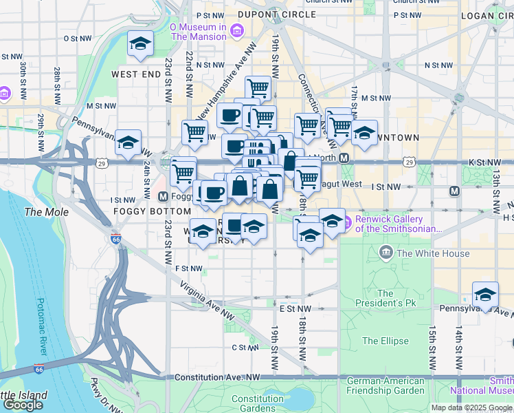 map of restaurants, bars, coffee shops, grocery stores, and more near 101 Independence Avenue Southeast in Washington