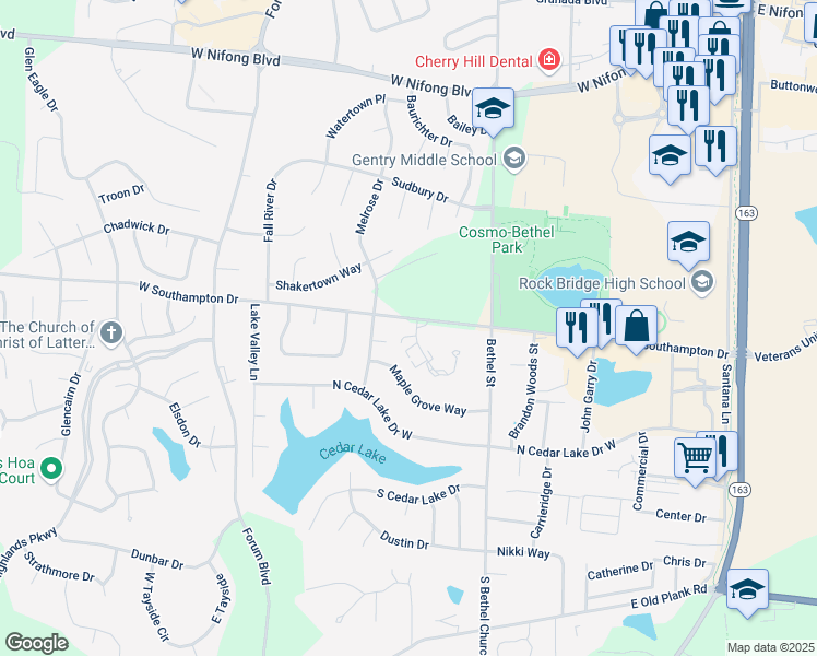 map of restaurants, bars, coffee shops, grocery stores, and more near 258 West Southampton Drive in Columbia