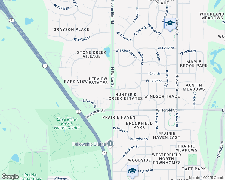 map of restaurants, bars, coffee shops, grocery stores, and more near 1221 North Parker Street in Olathe