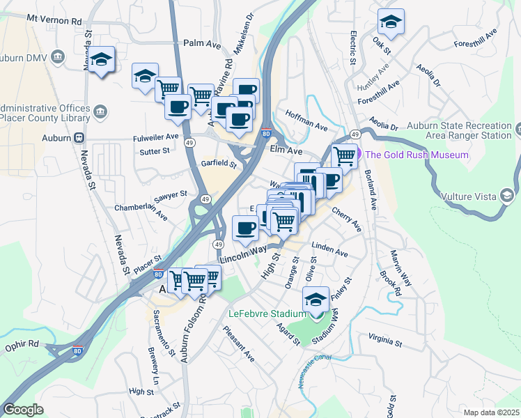 map of restaurants, bars, coffee shops, grocery stores, and more near 153 Kenmass Avenue in Auburn