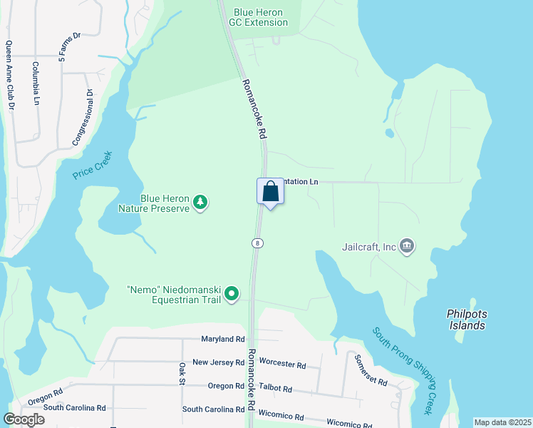 map of restaurants, bars, coffee shops, grocery stores, and more near 3221 Romancoke Road in Stevensville