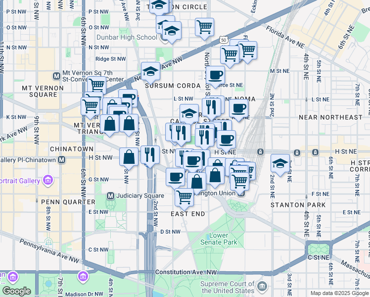 map of restaurants, bars, coffee shops, grocery stores, and more near 701 8th Street Northwest in Washington