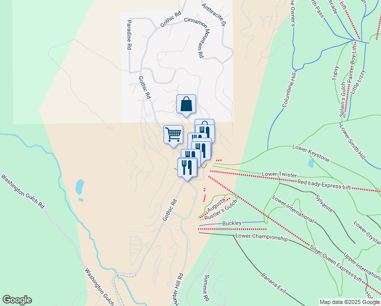 map of restaurants, bars, coffee shops, grocery stores, and more near 15 Emmons Road in Crested Butte