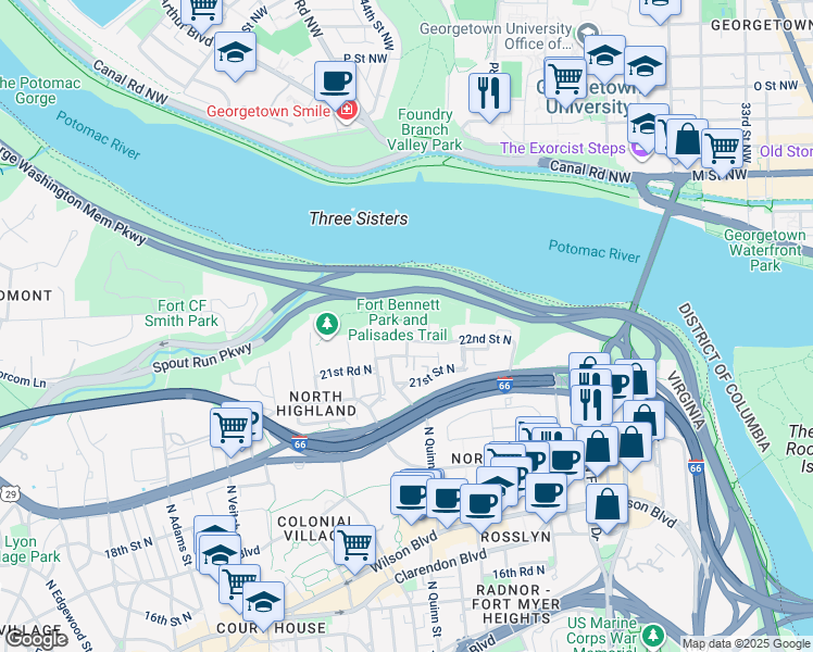 map of restaurants, bars, coffee shops, grocery stores, and more near 1735 22nd Court North in Arlington