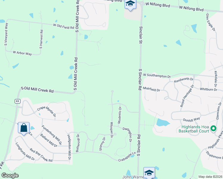 map of restaurants, bars, coffee shops, grocery stores, and more near 2620 South Old Mill Creek Road in Columbia
