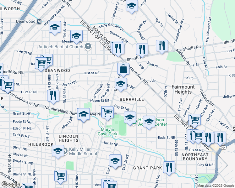map of restaurants, bars, coffee shops, grocery stores, and more near 801 Division Avenue Northeast in Washington