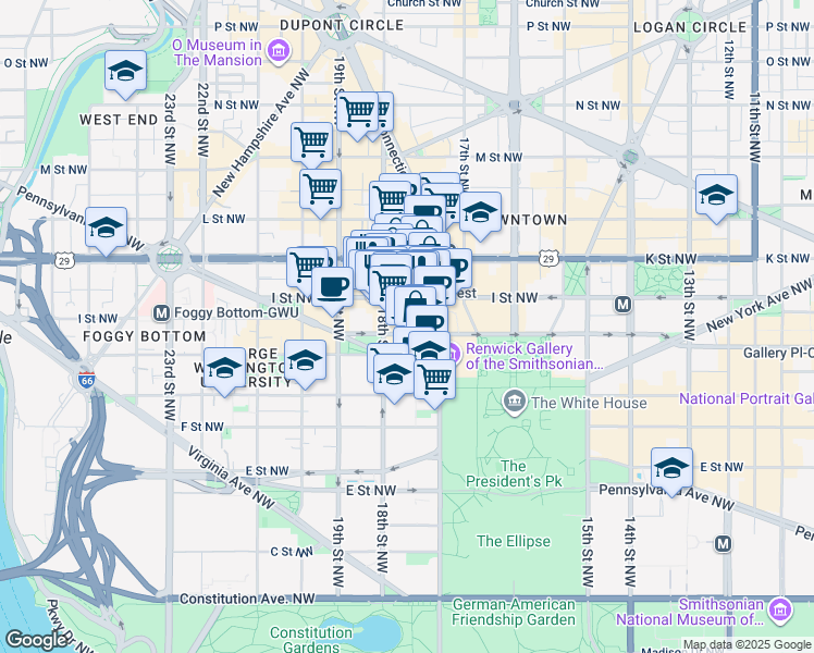 map of restaurants, bars, coffee shops, grocery stores, and more near 101 Independence Avenue Southeast in Washington