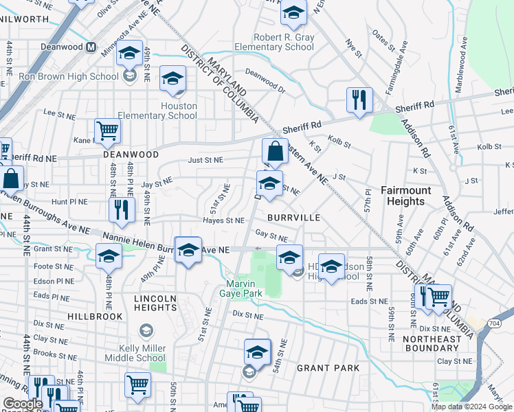 map of restaurants, bars, coffee shops, grocery stores, and more near 801 Division Avenue Northeast in Washington