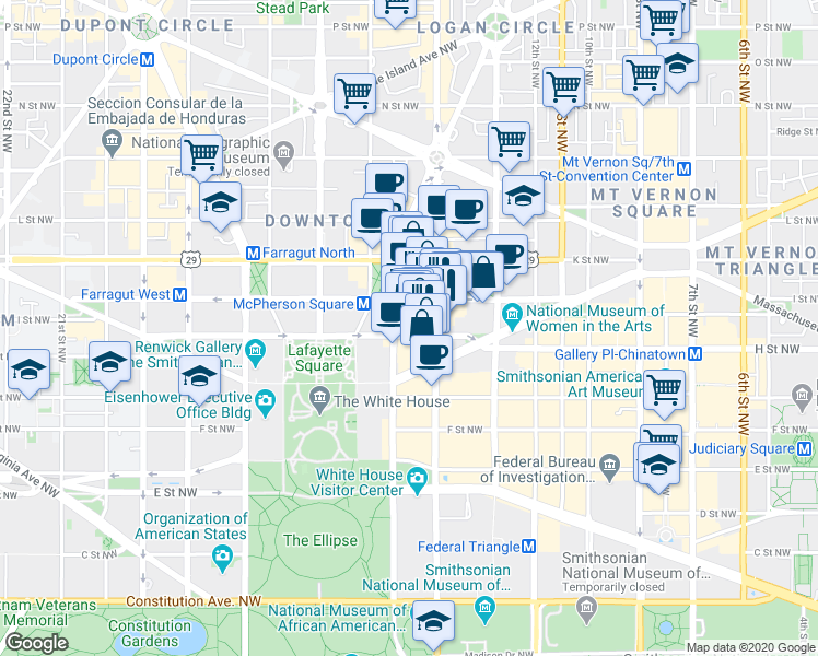 map of restaurants, bars, coffee shops, grocery stores, and more near 101 Independence Avenue Southeast in Washington