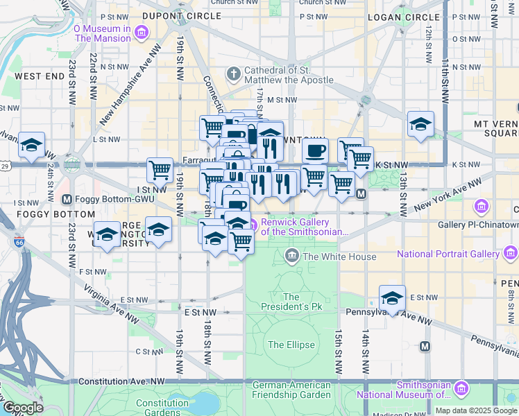map of restaurants, bars, coffee shops, grocery stores, and more near 101 Independence Avenue Southeast in Washington