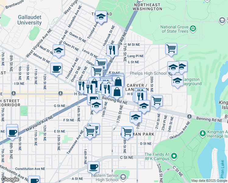 map of restaurants, bars, coffee shops, grocery stores, and more near 101 Independence Avenue Southeast in Washington