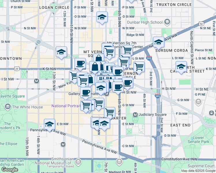 map of restaurants, bars, coffee shops, grocery stores, and more near 101 Independence Avenue Southeast in Washington