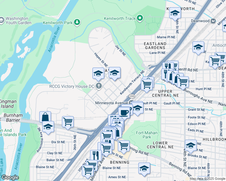 map of restaurants, bars, coffee shops, grocery stores, and more near 101 Independence Avenue Southeast in Washington