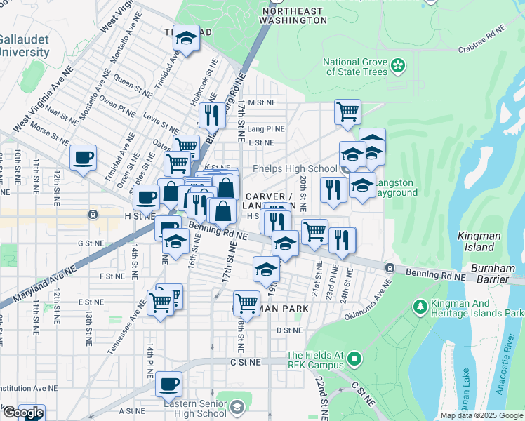 map of restaurants, bars, coffee shops, grocery stores, and more near 101 Independence Avenue Southeast in Washington
