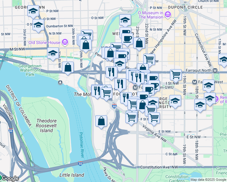 map of restaurants, bars, coffee shops, grocery stores, and more near 101 Independence Avenue Southeast in Washington
