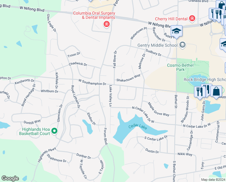 map of restaurants, bars, coffee shops, grocery stores, and more near 758 Southampton Drive in Columbia