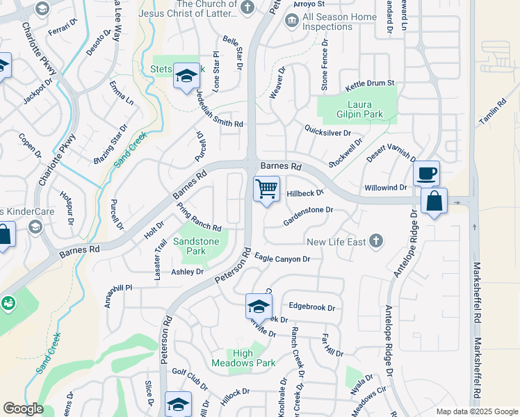 map of restaurants, bars, coffee shops, grocery stores, and more near 4537 Desert Varnish Drive in Colorado Springs