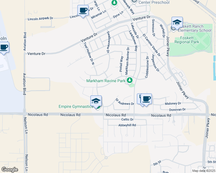 map of restaurants, bars, coffee shops, grocery stores, and more near 2659 Floradale Way in Lincoln