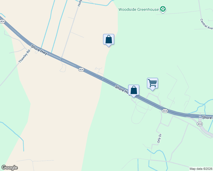 map of restaurants, bars, coffee shops, grocery stores, and more near 24131 Shore Highway in Denton