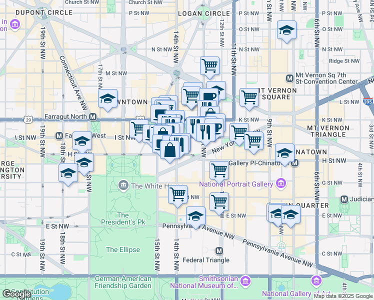 map of restaurants, bars, coffee shops, grocery stores, and more near 101 Independence Avenue Southeast in Washington