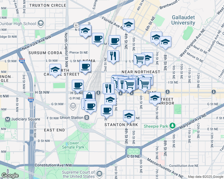 map of restaurants, bars, coffee shops, grocery stores, and more near 101 Independence Avenue Southeast in Washington
