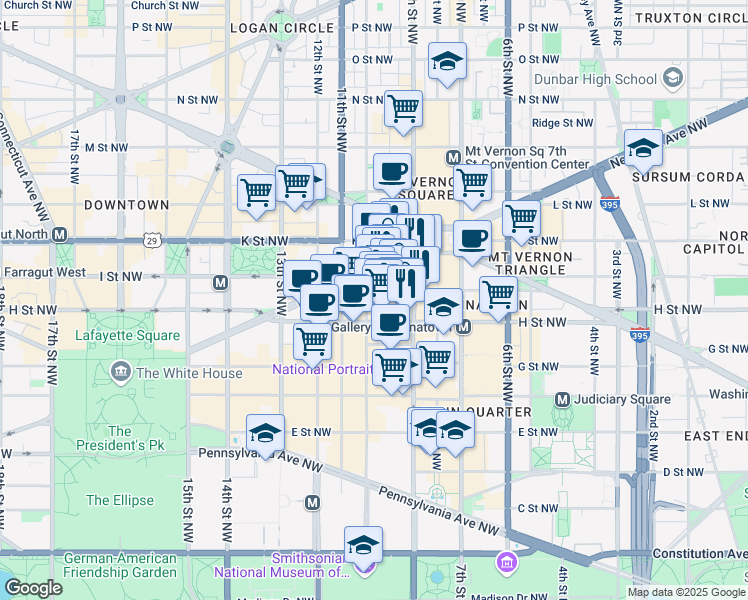map of restaurants, bars, coffee shops, grocery stores, and more near 101 Independence Avenue Southeast in Washington