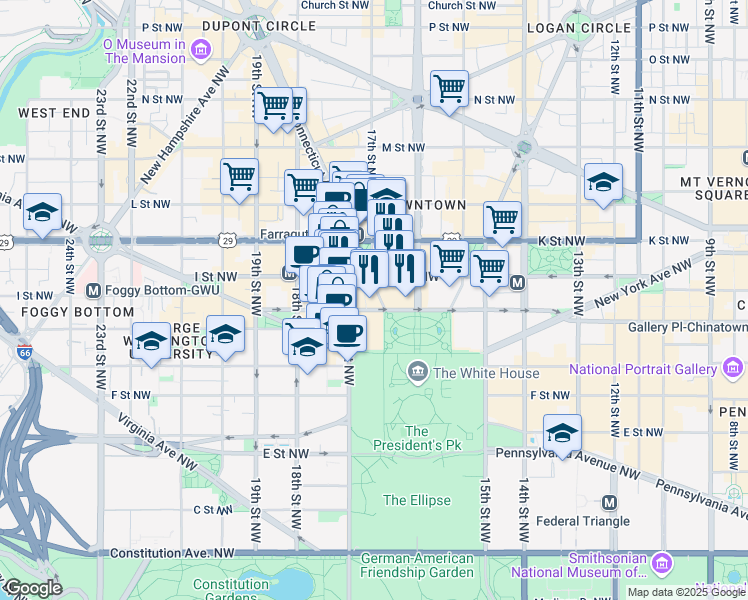 map of restaurants, bars, coffee shops, grocery stores, and more near 101 Independence Avenue Southeast in Washington