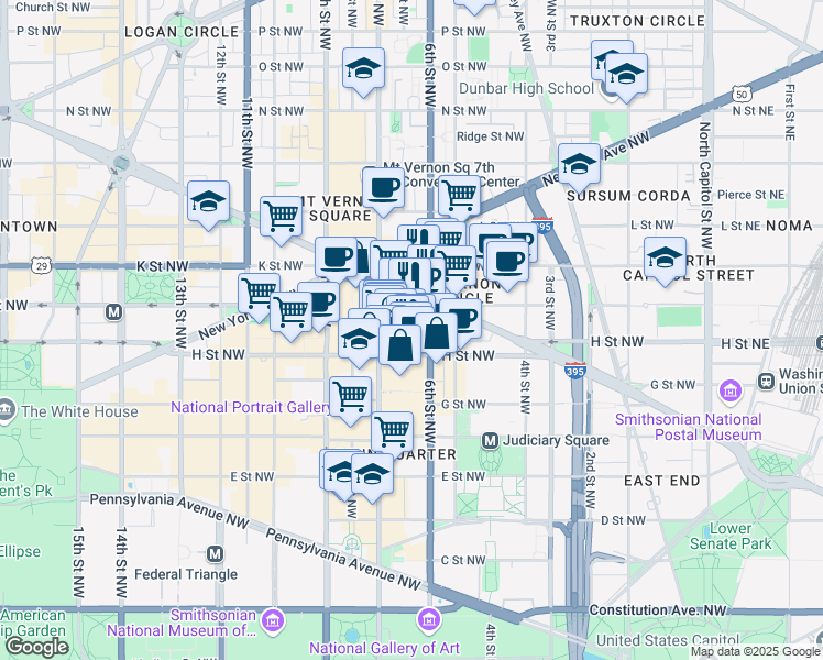 map of restaurants, bars, coffee shops, grocery stores, and more near 101 Independence Avenue Southeast in Washington