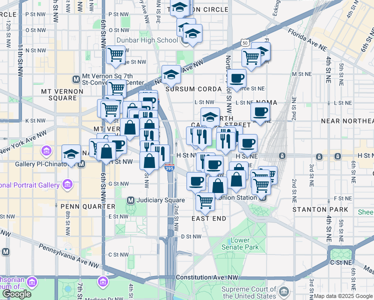 map of restaurants, bars, coffee shops, grocery stores, and more near 101 Independence Avenue Southeast in Washington