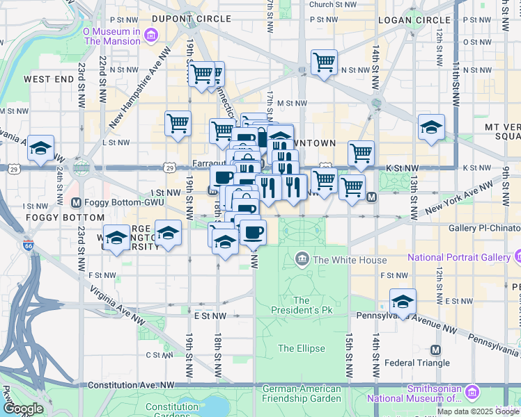 map of restaurants, bars, coffee shops, grocery stores, and more near 101 Independence Avenue Southeast in Washington
