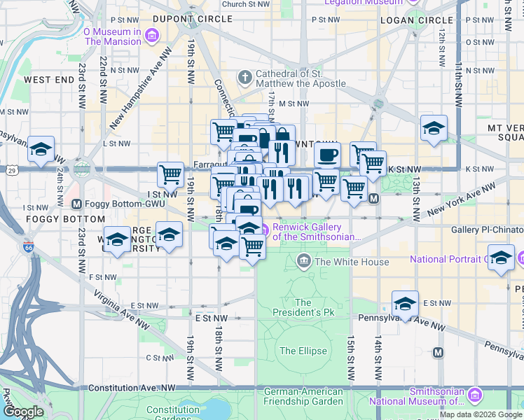 map of restaurants, bars, coffee shops, grocery stores, and more near 101 Independence Avenue Southeast in Washington