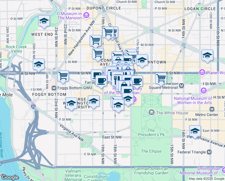 map of restaurants, bars, coffee shops, grocery stores, and more near 101 Independence Avenue Southeast in Washington