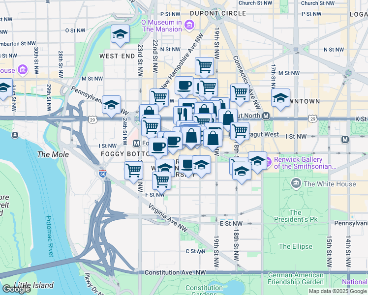 map of restaurants, bars, coffee shops, grocery stores, and more near 101 Independence Avenue Southeast in Washington