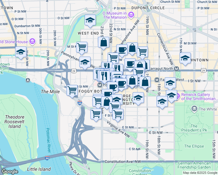 map of restaurants, bars, coffee shops, grocery stores, and more near 101 Independence Avenue Southeast in Washington