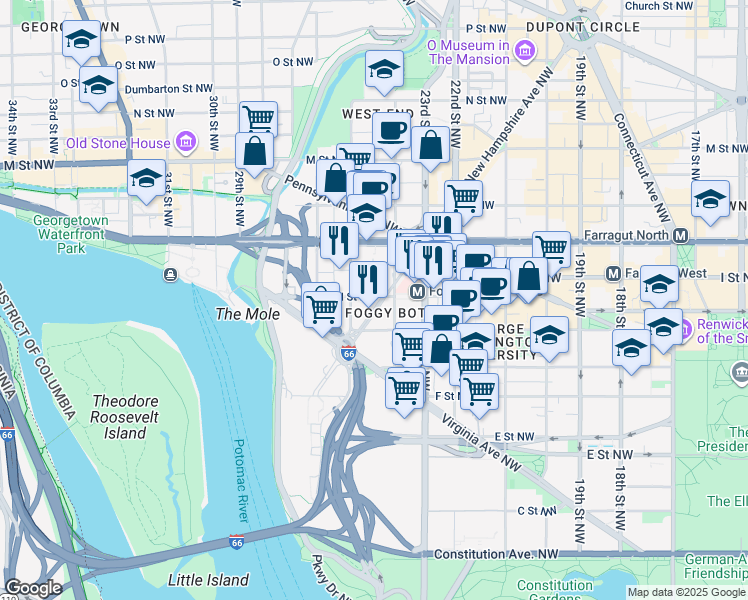 map of restaurants, bars, coffee shops, grocery stores, and more near 101 Independence Avenue Southeast in Washington