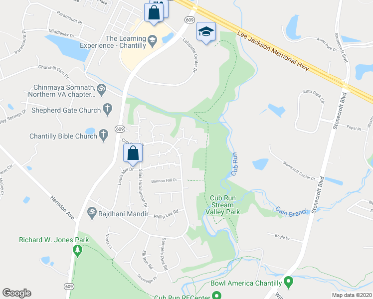 map of restaurants, bars, coffee shops, grocery stores, and more near 15107 General Stevens Court in Chantilly