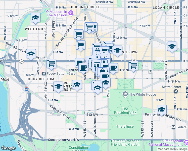 map of restaurants, bars, coffee shops, grocery stores, and more near 101 Independence Avenue Southeast in Washington