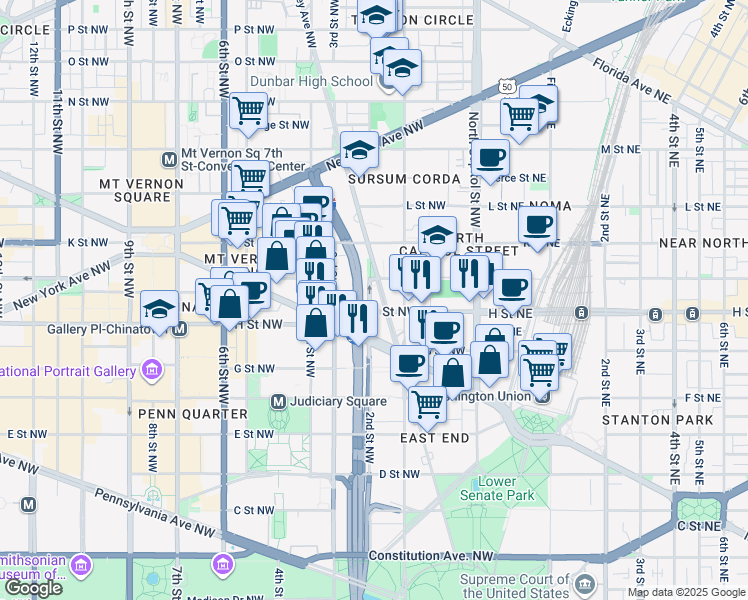 map of restaurants, bars, coffee shops, grocery stores, and more near 810 New Jersey Avenue Northwest in Washington