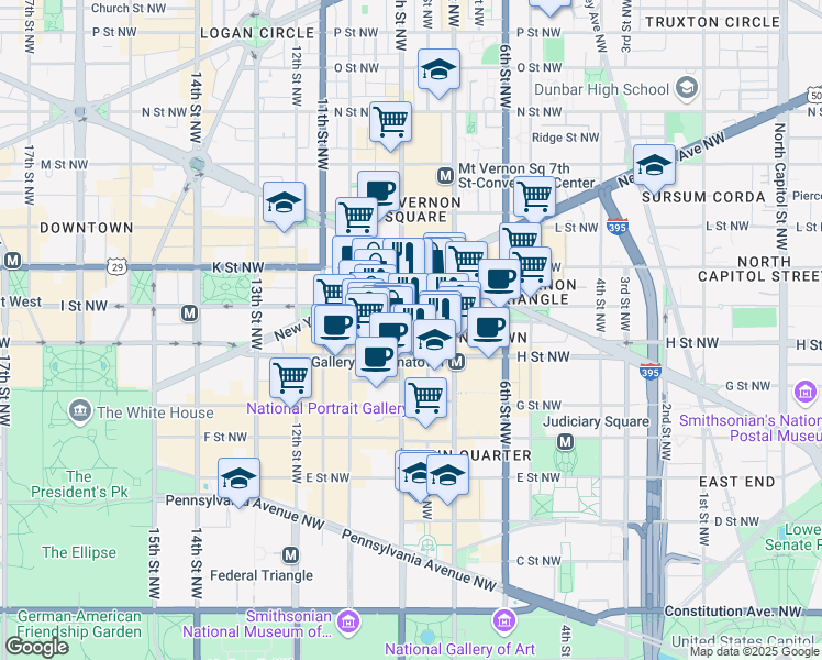 map of restaurants, bars, coffee shops, grocery stores, and more near 801 9th Street Northwest in Washington