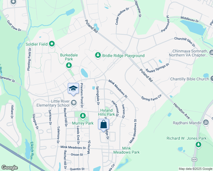 map of restaurants, bars, coffee shops, grocery stores, and more near 25868 Flintonbridge Drive in Chantilly